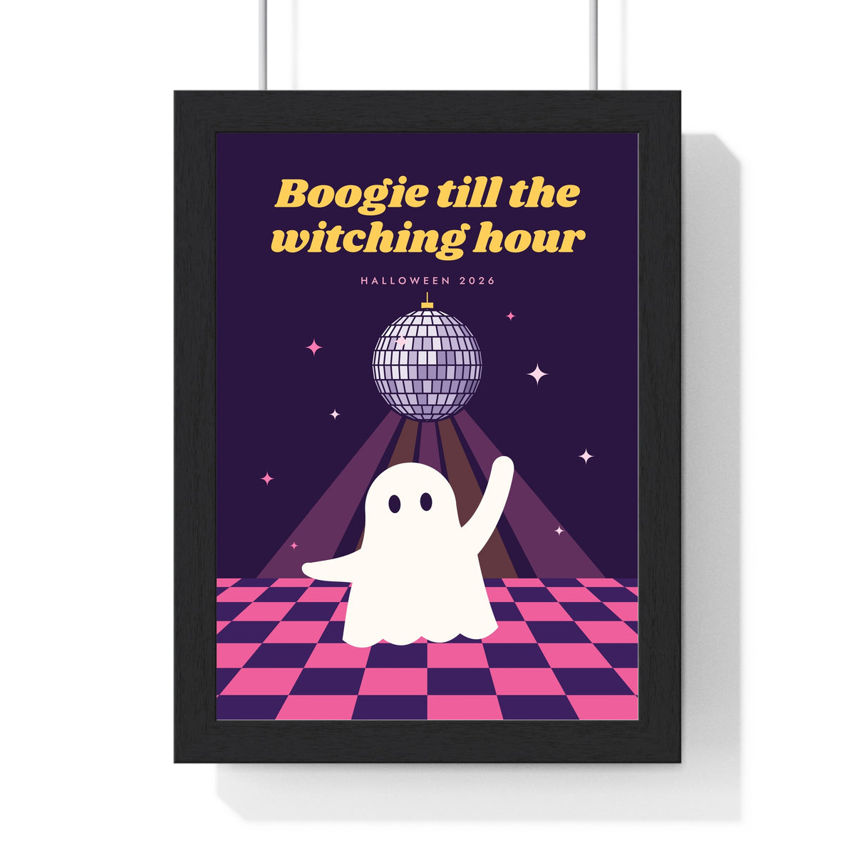 Retro Disco Ghost Halloween Print - framed deep purple version