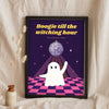 Retro Disco Ghost Halloween Print - deep purple disco ghost print leaning on a shelf
