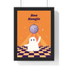 Retro Disco Ghost Halloween Print - framed tangerine Boo Boogie version