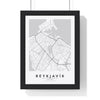 Reykjavík street map poster in white, minimal city map print framed in a black frame