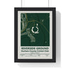 Riverside Ground map print framed in a black frame, ready to hang