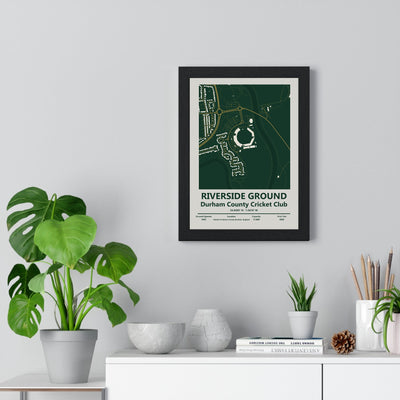Riverside Ground map print framed on a living room wall