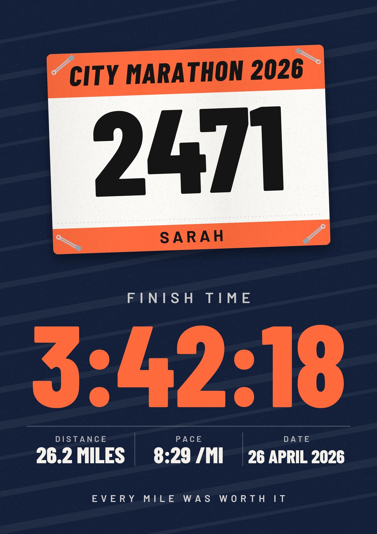 Personalised Marathon Finisher Print - design detail