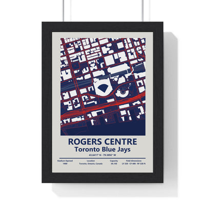 Rogers Centre map print framed in a black frame, ready to hang