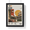 Rome Mid Century Travel print framed in a black frame, ready to hang