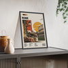 Rome Mid Century Travel print framed and leaning on a sideboard