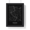 Rome street map poster in black, minimal city map print framed in a black frame