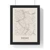 Rome street map poster in cream, minimal city map print framed in a black frame