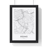Rome street map poster in white, minimal city map print framed in a black frame