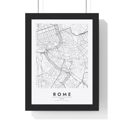 Rome street map poster in white, minimal city map print framed in a black frame