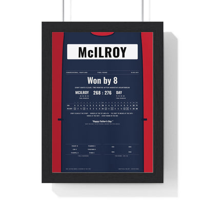 Rory McIlroy Congressional 2011 Golf Poster - Caddie Bib 8 Shot Win Print framed in a black frame, ready to hang