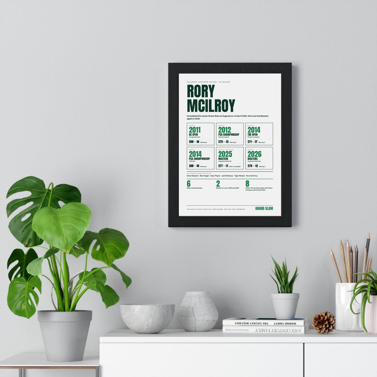 Rory McIlroy print framed on a living room wall