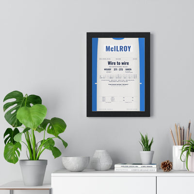 Rory McIlroy Hoylake 2014 Golf Poster - Caddie Bib Wire to Wire Win Print framed on a living room wall