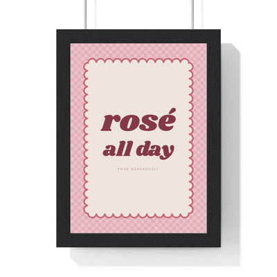 Rosé All Day Print framed in a black frame, ready to hang