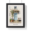The Rose Porch Print framed in a black frame, ready to hang