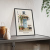 The Rose Porch Print framed and leaning on a sideboard