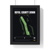 Royal County Down 9th Hole print framed in a black frame, ready to hang