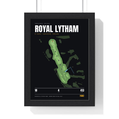 Royal Lytham 18th Hole print framed in a black frame, ready to hang