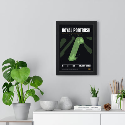 Royal Portrush 16th Hole print framed on a living room wall