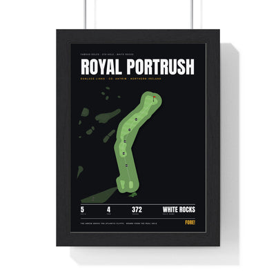 Royal Portrush 5th Hole print framed in a black frame, ready to hang