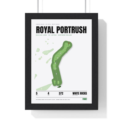 Royal Portrush 5th Hole White print framed in a black frame, ready to hang