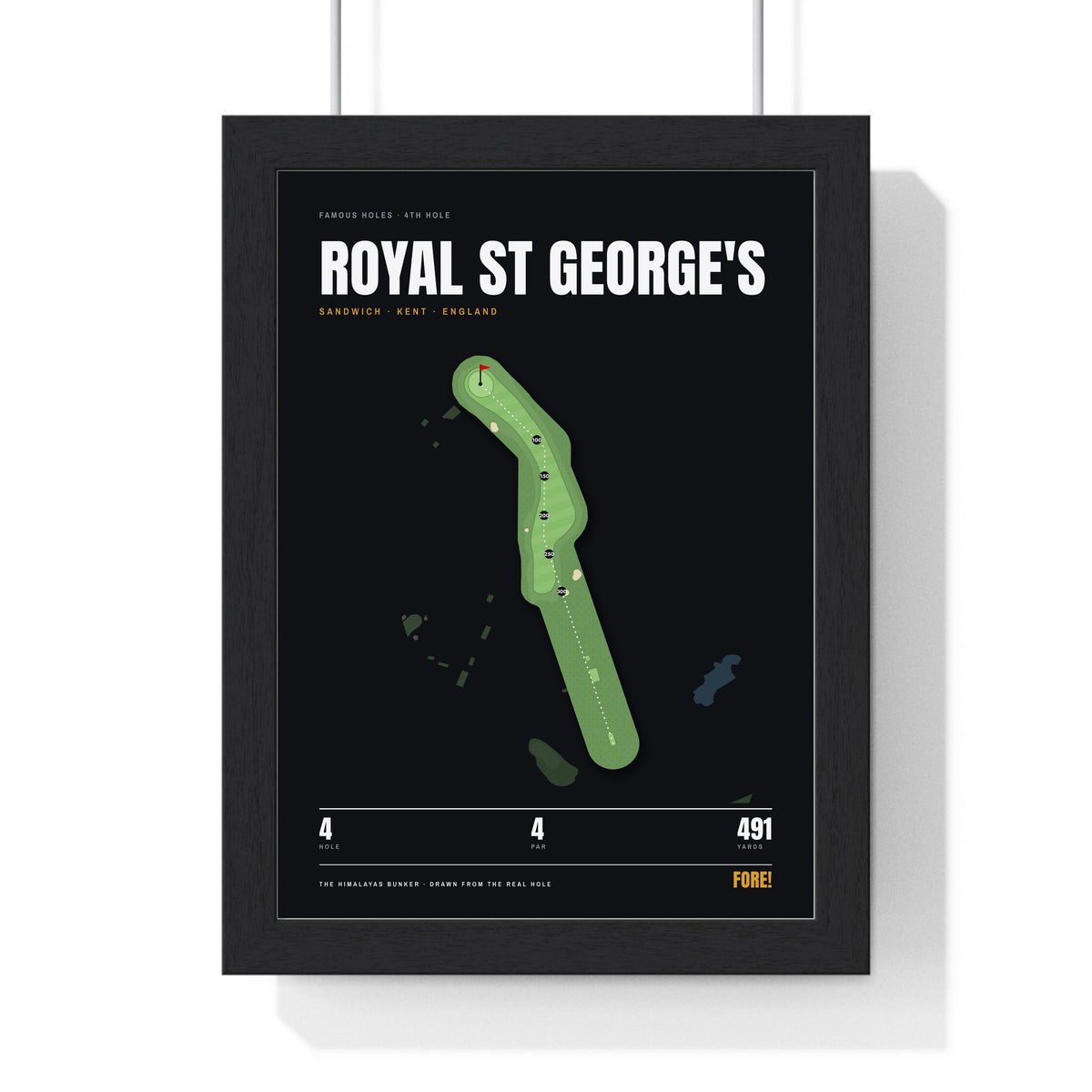 Royal St George's 4th Hole print framed in a black frame, ready to hang