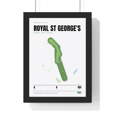 Royal St George's 4th Hole White print framed in a black frame, ready to hang