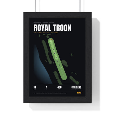 Royal Troon 18th Hole print framed in a black frame, ready to hang