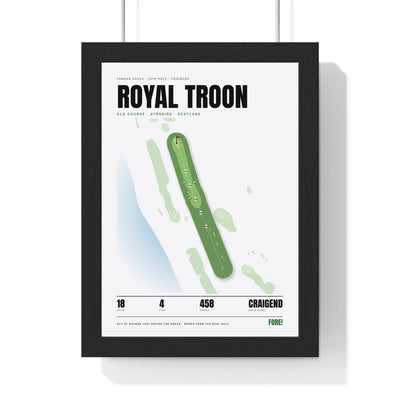 Royal Troon 18th Hole White print framed in a black frame, ready to hang