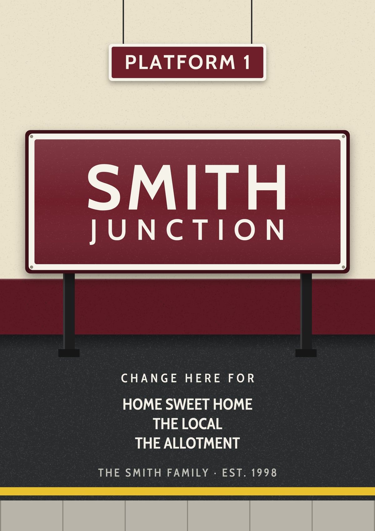 Personalised Railway Station Sign Print - design detail