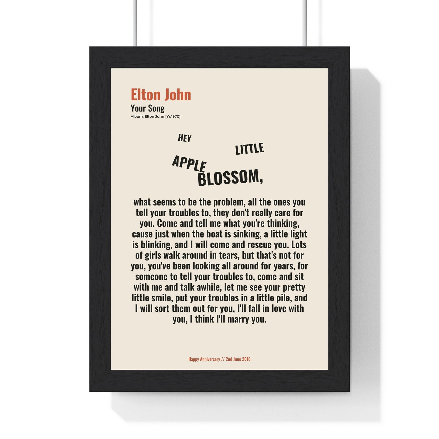 Personalised full song lyrics poster with dedication product mockup 3