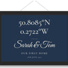 Framed personalised coordinates print for wedding or anniversary gift