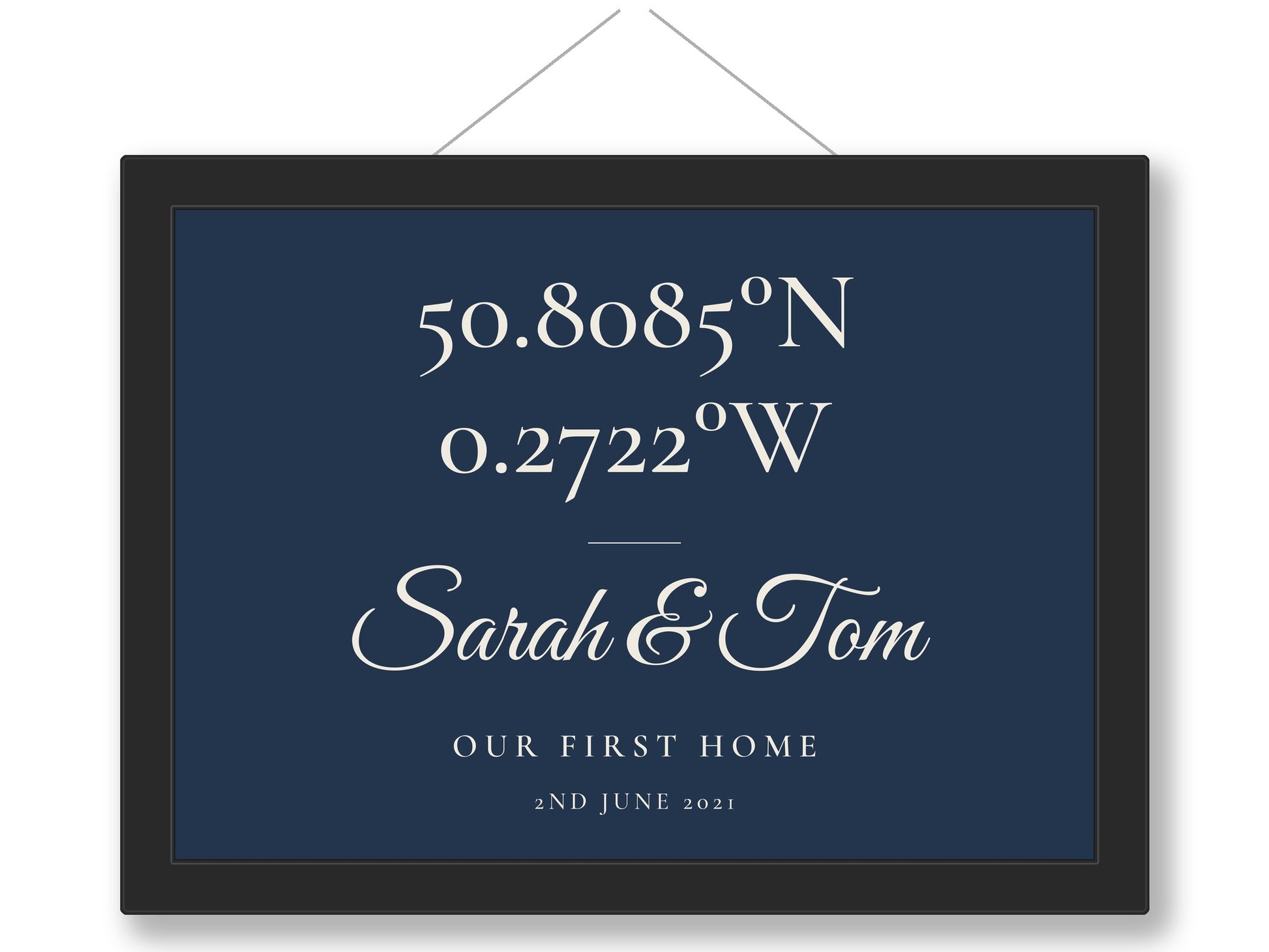Framed personalised coordinates print for wedding or anniversary gift