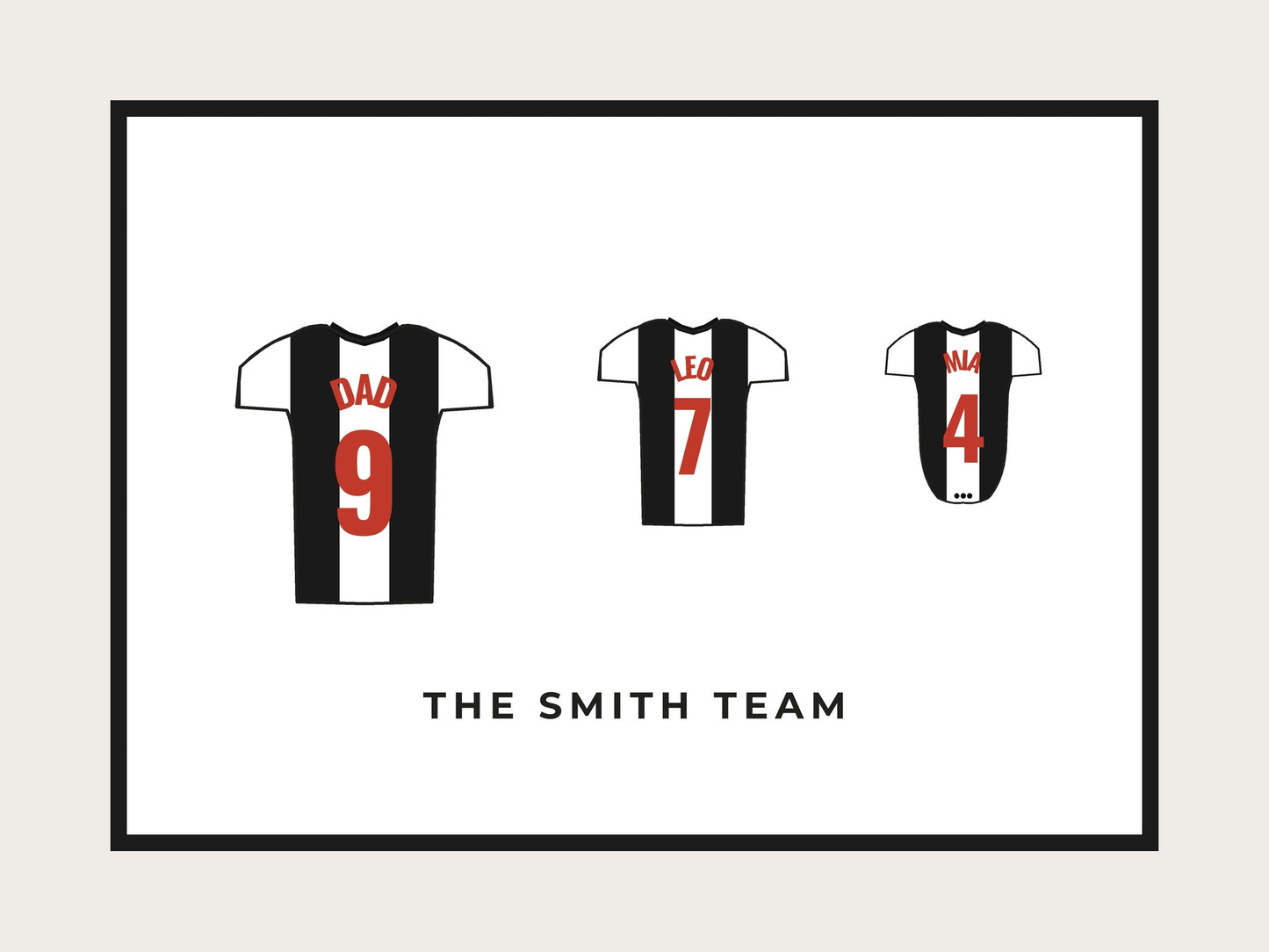 Personalised Family Football Shirt Print | Custom Team Names & Numbers (Landscape)