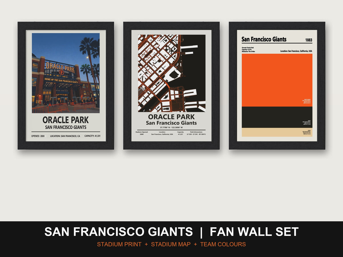 San Francisco Giants Fan Wall Set | Oracle Park Print, Stadium Map & Team Colours