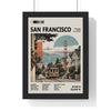 San Francisco Mid Century Travel print framed in a black frame, ready to hang