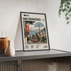 San Francisco Mid Century Travel print framed and leaning on a sideboard
