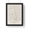 San Francisco street map poster in cream, minimal city map print framed in a black frame