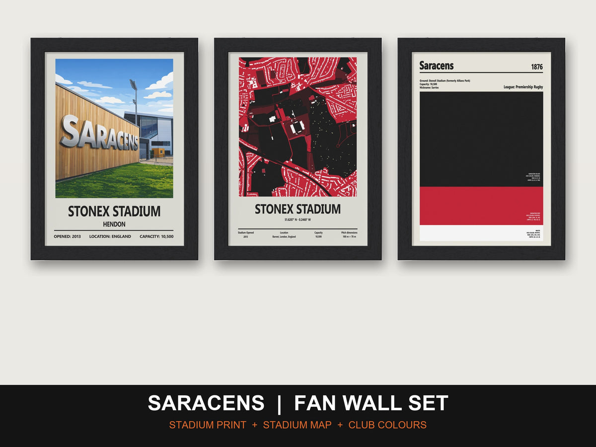 Saracens Fan Wall Set | StoneX Stadium Print, Stadium Map & Club Colours