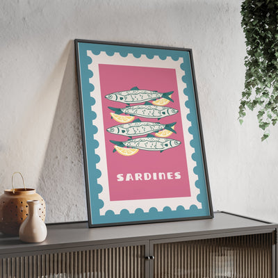 Framed Sardines Kitchen Print - Coastal Seafood print