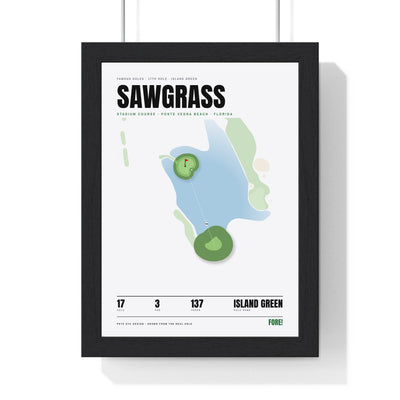 Sawgrass 17th Hole White print framed in a black frame, ready to hang
