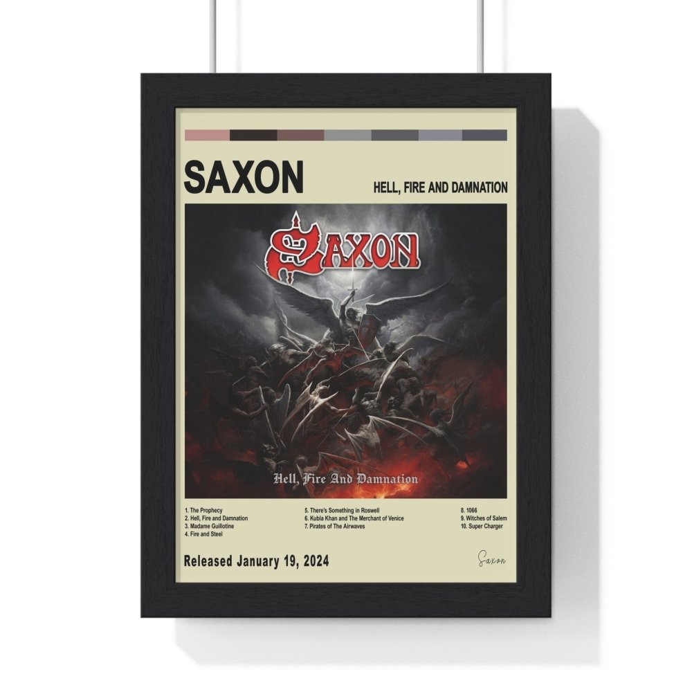 Saxon - Hell, Fire and Damnation Album Cover Poster - Poster Kingz - A5 (unframed) - Vintage - 