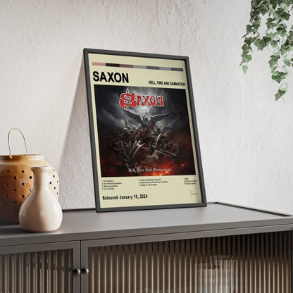 Saxon - Hell, Fire and Damnation Album Cover Poster - Poster Kingz - A5 (unframed) - White - 