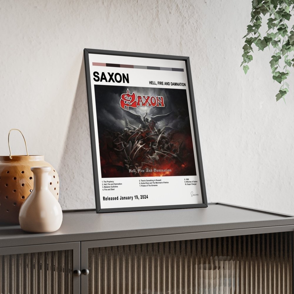 Saxon - Hell, Fire and Damnation Album Cover Poster - Poster Kingz - A5 (unframed) - White - 