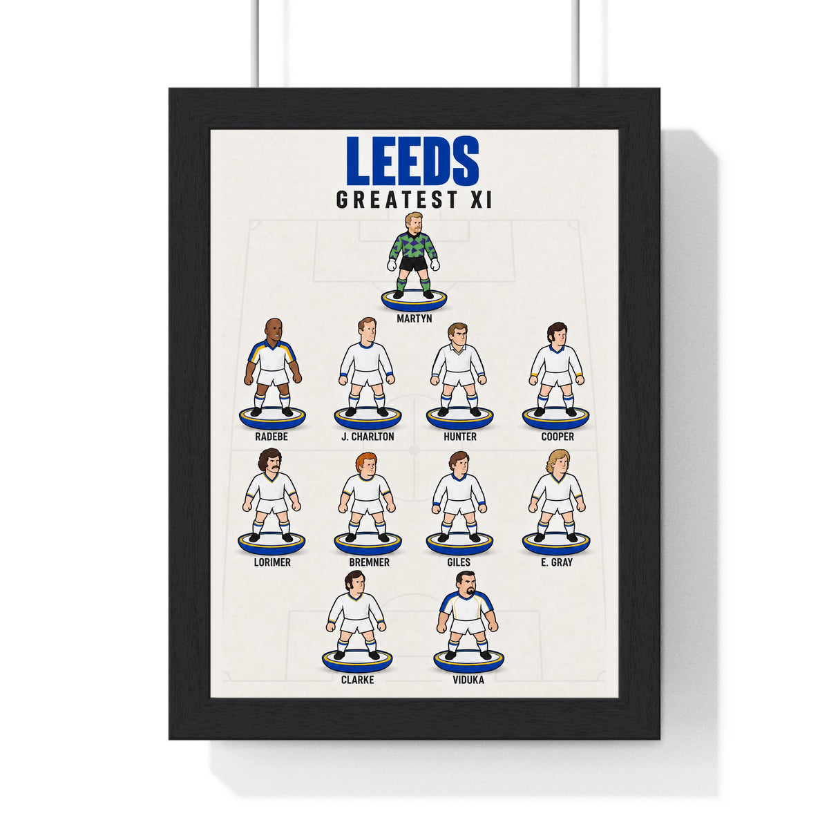 Leeds United Greatest XI print in a black frame
