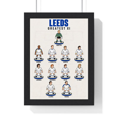 Leeds United Greatest XI print in a black frame