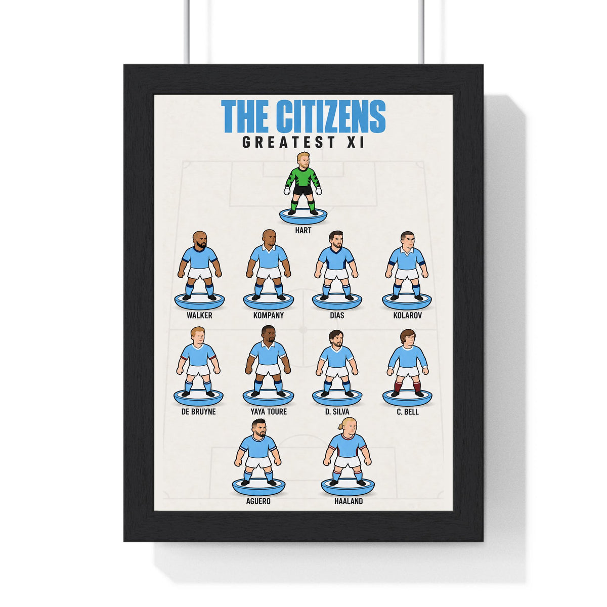 Manchester City Greatest XI print in a black frame