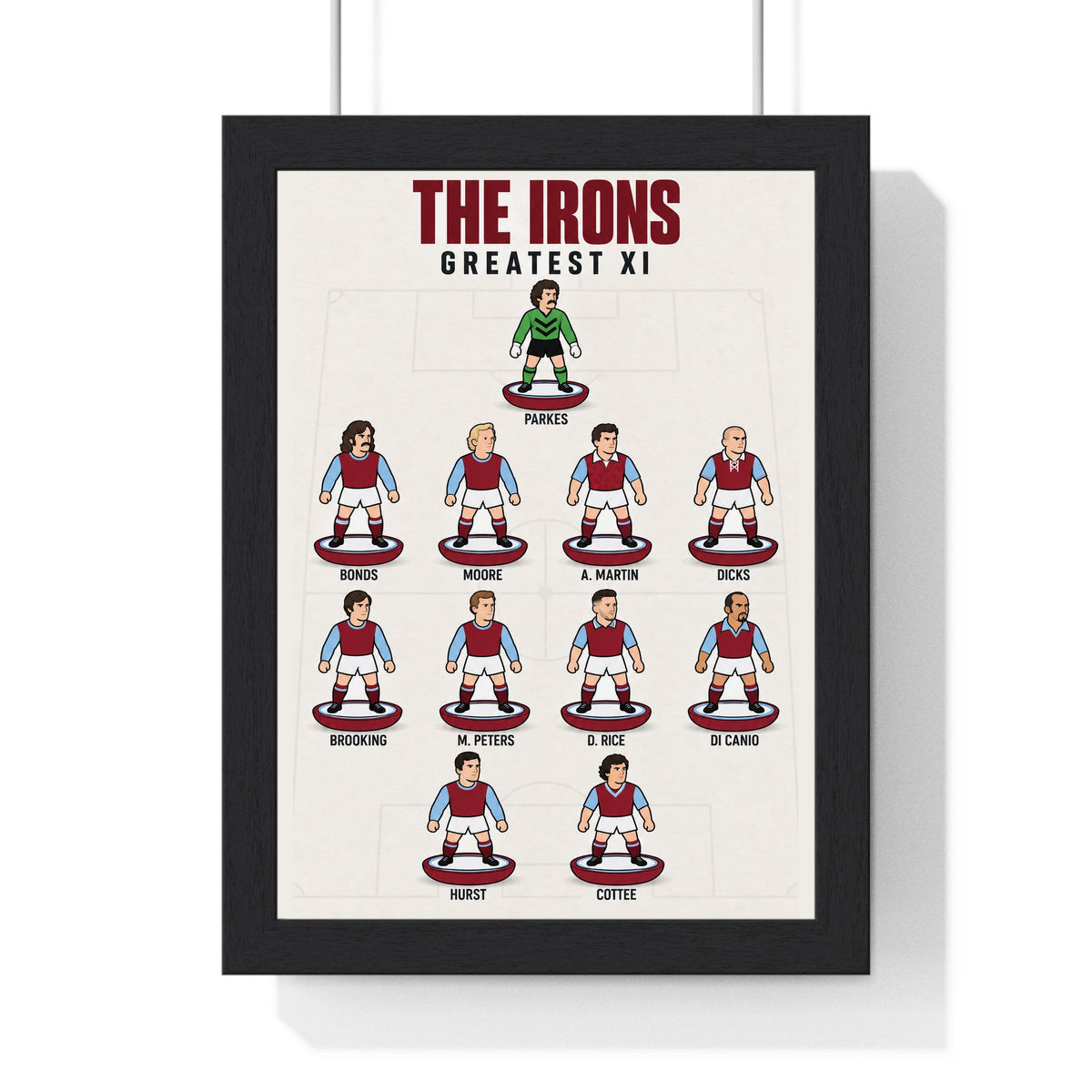 West Ham United Greatest XI print in a black frame
