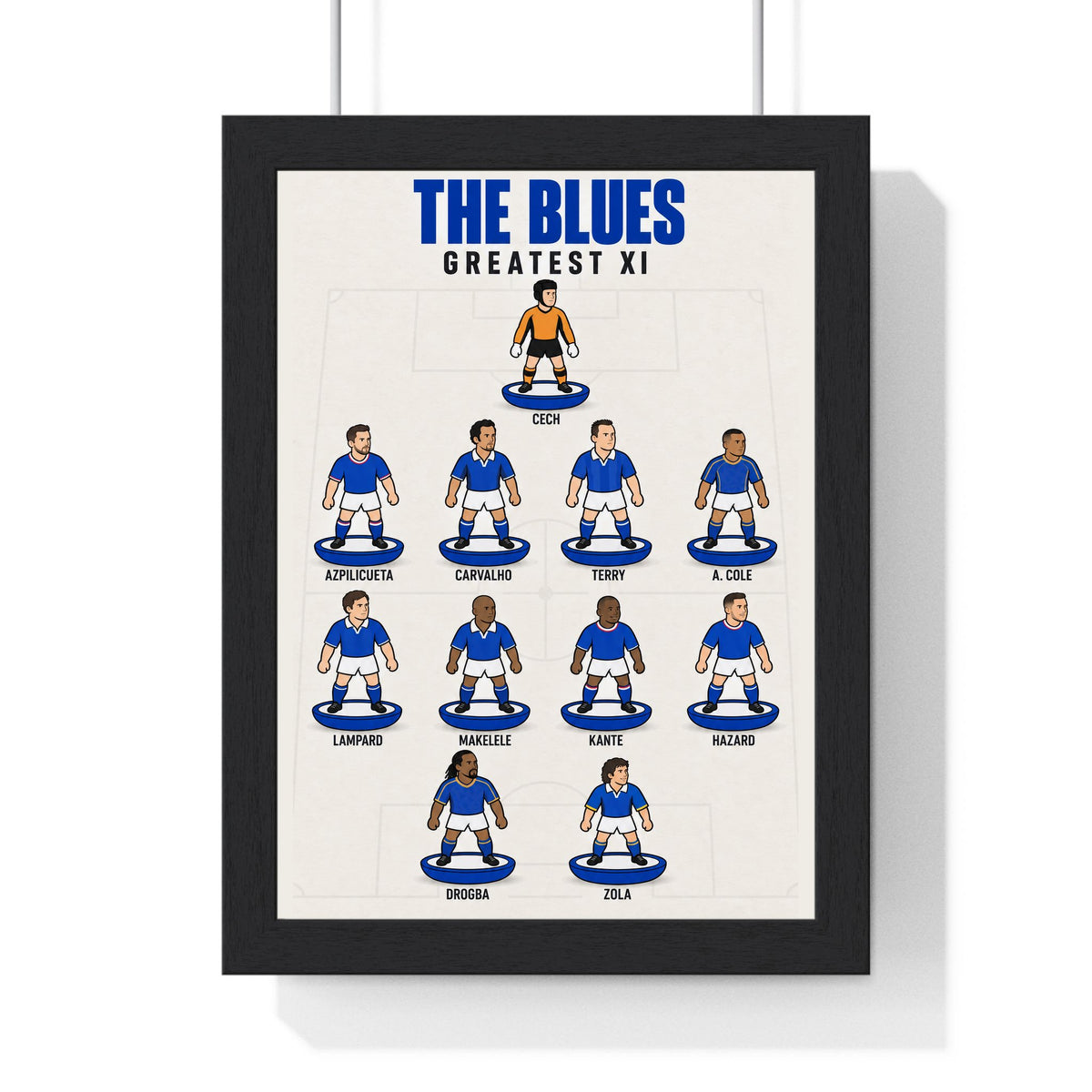 Chelsea Greatest XI print in a black frame
