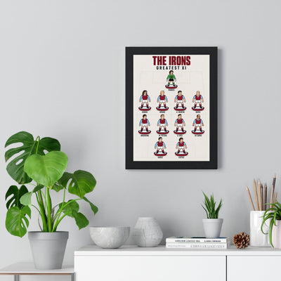 West Ham United Greatest XI poster framed on a living room wall